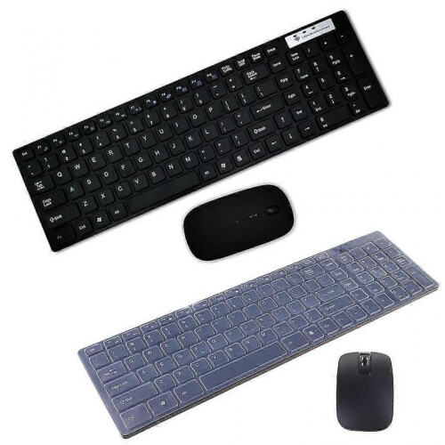 (Black) Quiet Full Size Wireless Keyboard And Mouse Set For Windows Computer Pc TW 1