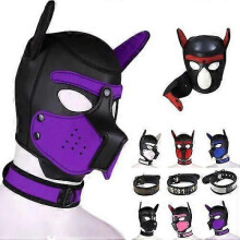 (collar,grey)Carnival Puppy Mask Breathable Headgear Cosplay Animal Head Mask Tw