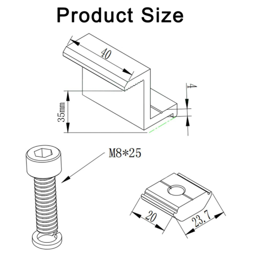 Pack of 8 Solar Module Brackets, Panel Holder, End Clamp,(35mm) 2