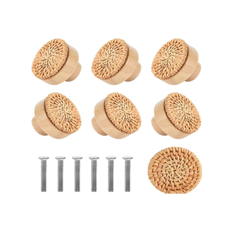 10Pcs Wooden Handles Beech Rattan Drawer Knobs,30Mm 4852447509334