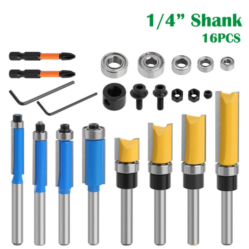 10PCS Router Bits, Including 4 Flush Trim Bits 1/4 Shank 2