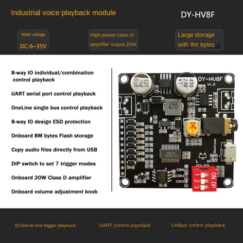 DY-HV8F Voice Playback Module 12V/24V Trigger Serial Port Control 2