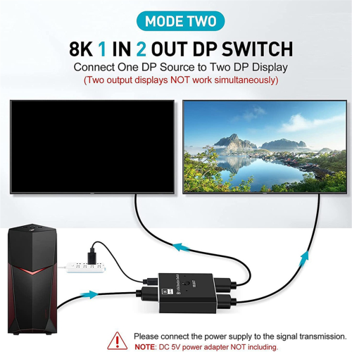 8K DisplayPort Switch 2 in 1 Out/ Out Display Port DP 2