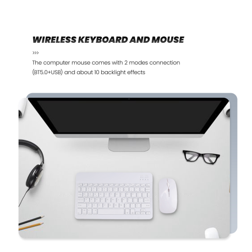 10inch Wireless Keyboard and Mouse RGB Backlit Rechargeable White 2