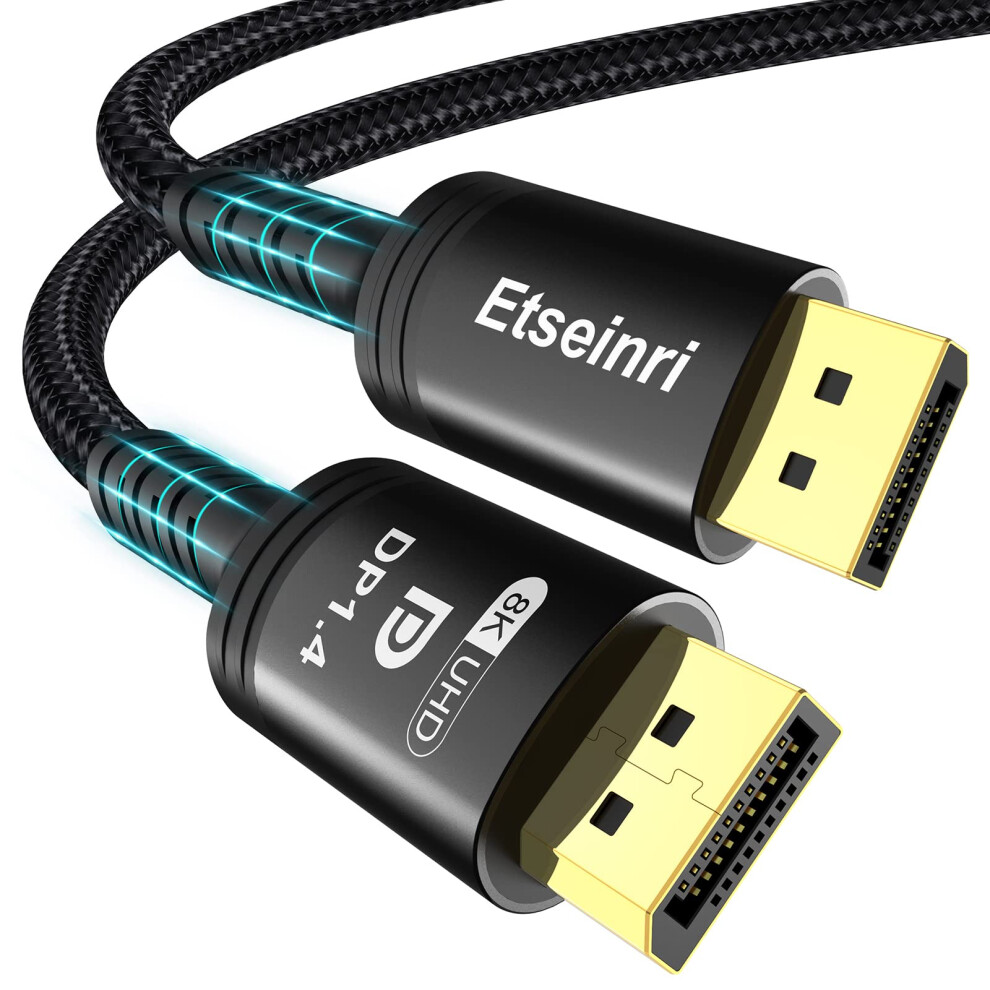 Etseinri Displayport Cable 2M, Dp 1.4 240Hz, 8K@60Hz, 4K@144Hz, 2K@240Hz, Hbr3 32.4Gbps, Hdr, Dsc 1.2, G-Sync & Freesync For Laptop, Gaming Monitor, 8000000918697