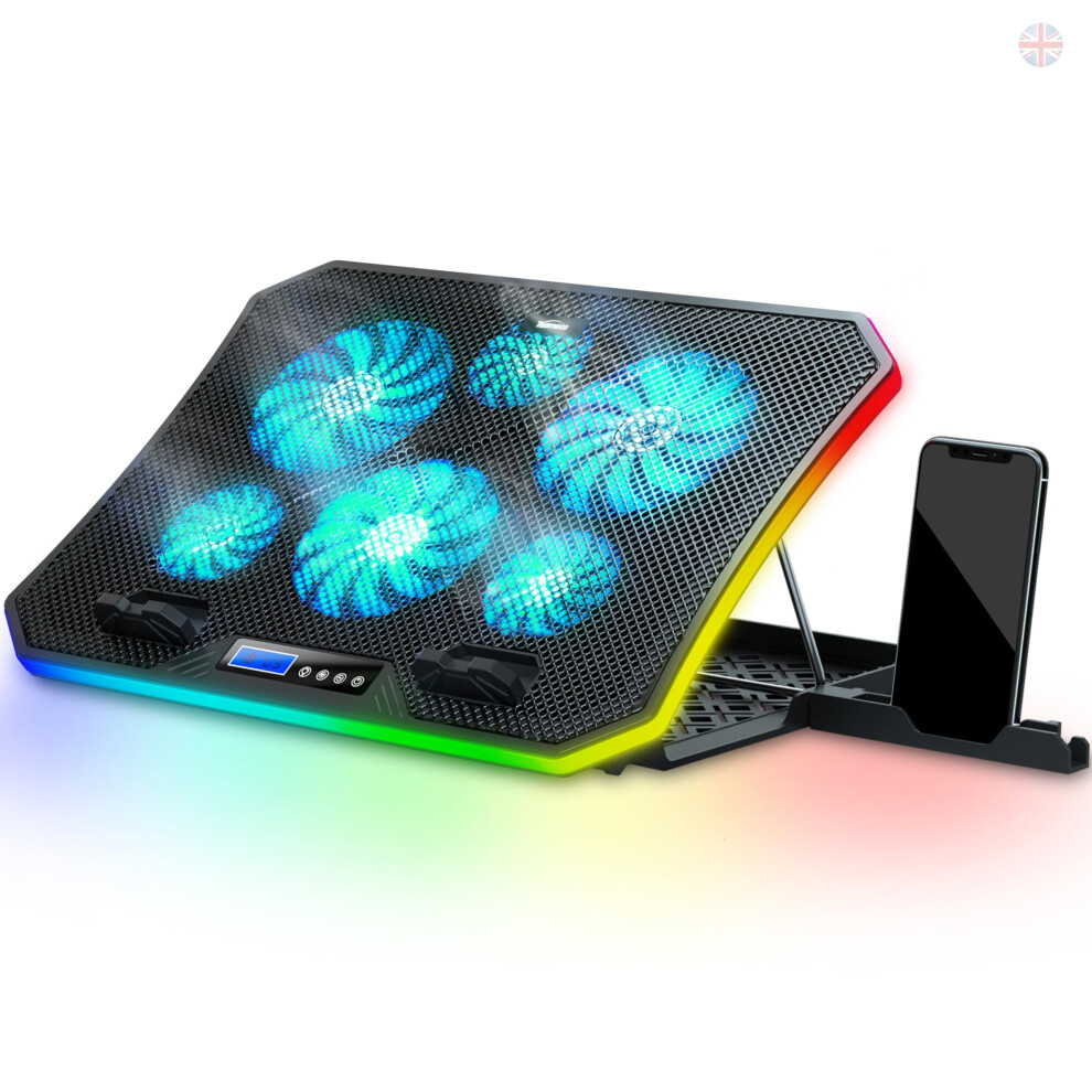 Topmate C12 Laptop Cooling Pad Rgb Gaming Notebook Cooler For Desk And Lap Use, Laptop Fan Stand 8 Adjustable Heights With 6 Quiet Fans And Phone Light 8000000921178