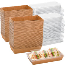 Dicunoy 100 Pack Paper Charcuterie Boxes with Clear Lids, Disposable Sandwich Boxes, Swiss Roll Cake Containers, Rectangle To Go Boxes for Sushi,