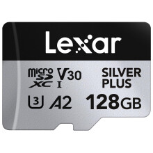 Lexar Silver Plus 128GB Micro SD Card up to 205 MB/s, MicroSDXC UHS-I Flash Memory Card with Adapter, C10, U3, A2, V30, Full HD, 4K UHD, High Speed TF