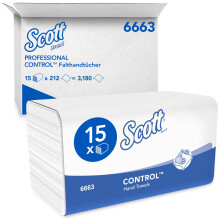 Scott Control Folded Interfold Paper Towels 6663 - V-Fold, 1-Ply, Superior Absorbency, FSC Certified, European Ecolabel, Airflex Technology, 15 Packs