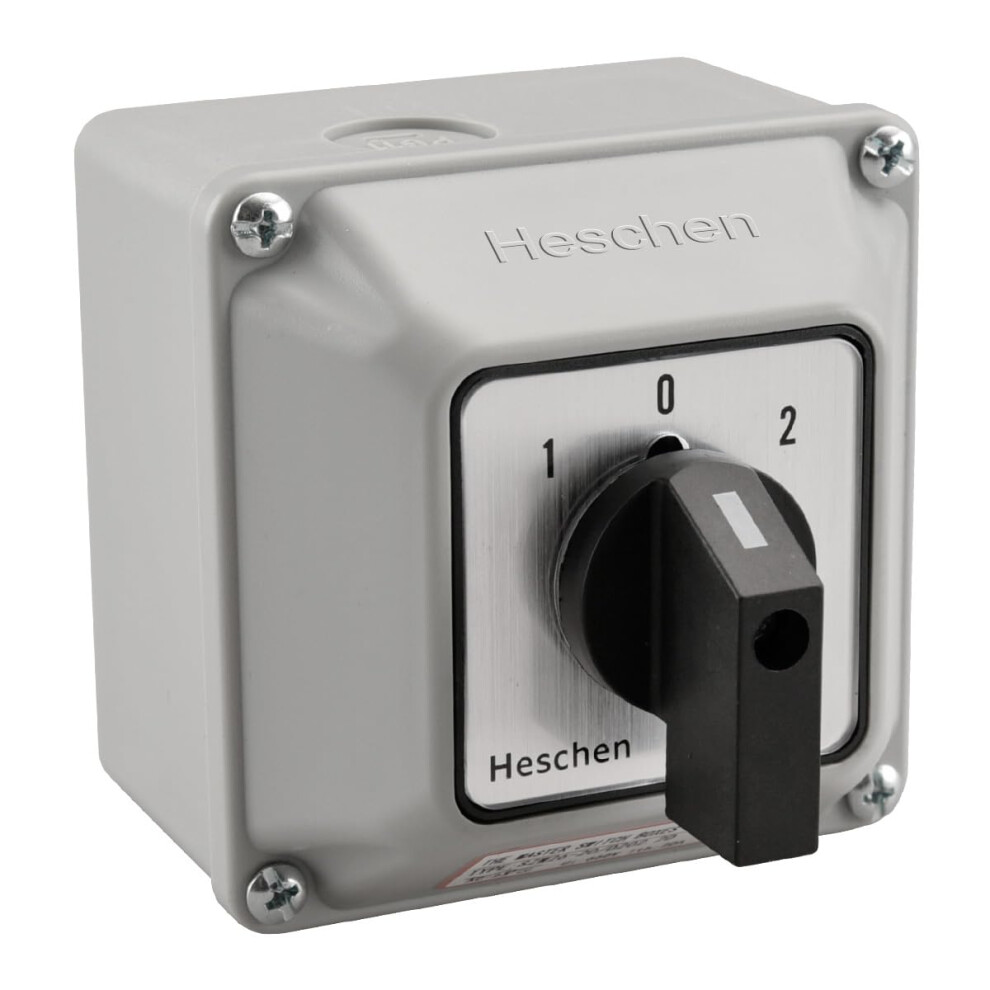 Heschen Universal Rotary Cam Selector Changeover Switch, Szw26-20/D202.2d, 660V 20A, On-Off-On, 3 Position 2 Phase 8 Terminals, With Master Switch 8000000922564