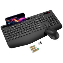 SABLUTE Wireless Keyboard and Mouse Set, 2.4G Ergonomic Cordless Set with Wrist Rest, Phone Holder, Batteries Included, Silent Keyboard and Mouse
