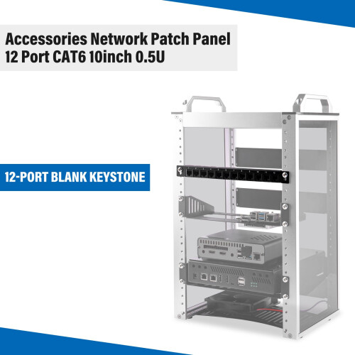 GeeekPi DeskPi Rackmate Accessories Network Mini Patch Panel, 12 Port 0.5U Rack Mountable CAT6 Patch Panel, Easy to Install, Cable Distinction, No 1