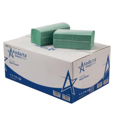 Andarta - 1Ply Green V-Fold Hand Towels - Bulk Box of 5000 (20 Inner Packs of 250 Towels) - Soft, Strong and Highly Absorbent - Controlled Dispensing