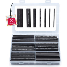 Wirefy Heat Shrink Tubing Kit 180 PCS - 3:1 Ratio Adhesive Lined, Wire Shrink Wrap Tubing - Industrial Heat-Shrink Tubing - Black - Shrink Wrap Tubing