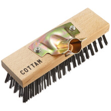 COTTAM Heavy Duty Steel Wire Broom Head 9" with Wooden Back & Zinc Plated Socket. Hard Sweeping & Deck Scrub for Decking, Paving, Patio, Paths, Drives