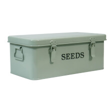 Xbopetda Seed Storage Box Organiser, Metal Garden Seed Tin with Side Handles and Lid, 4 Compartments & Safety Lock Seed Packet Container Seed Storage