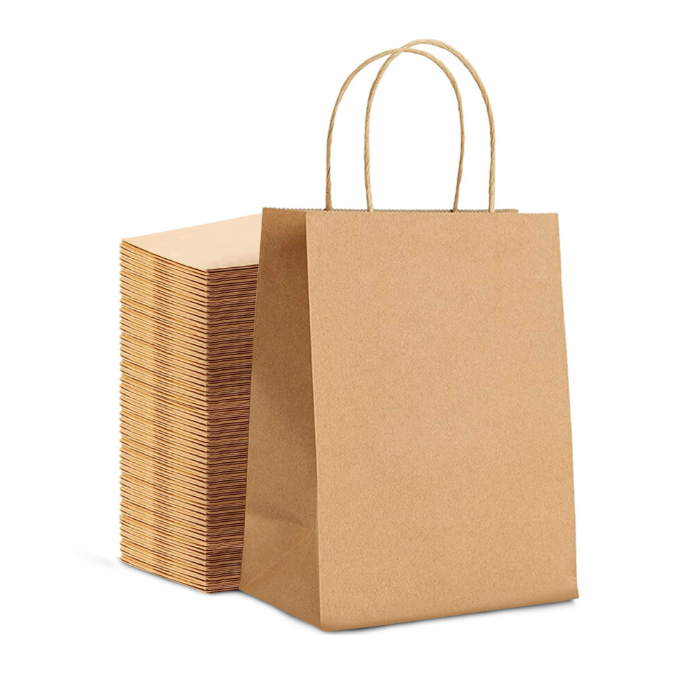 Huruc Brown 50 Pcs Paper Bags With Handles,130Gsm Large Paper Gift Bags, Eco-Friendly Kraft Shopping Carrier Bags For Wedding, Christmas, Easter,