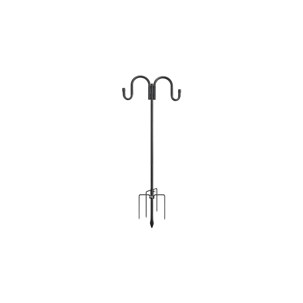 Ollidot Shepherds Hook, 234 Cm Adjustable Bird Feeder Pole With 5 Prongs Base, Heavy Duty Rustproof Double Shepards Hooks For Outdoor Hummingbird Feeder