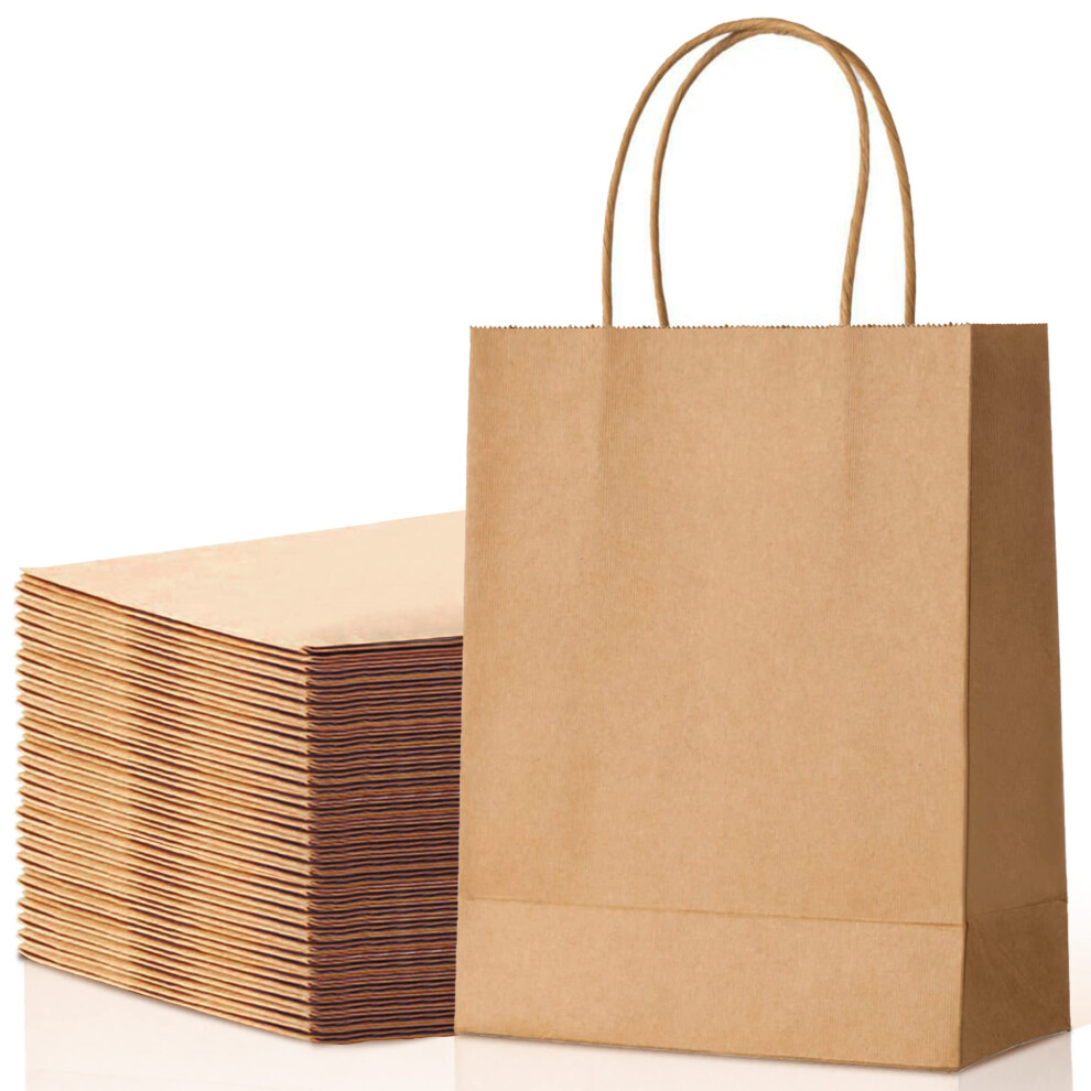 Huruc Brown 30 Pcs Paper Bags With Handles,130Gsm Large Paper Gift Bags, Eco-Friendly Kraft Shopping Carrier, Christmas, Easter, Birthday Parties &
