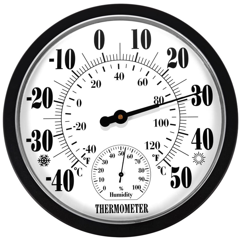 Pyntop Indoor Outdoor Thermometer Hygrometer - 10 Inch Outdoor Thermometer Large Numbers, 2 In 1 Thermometer Hygrometer, Outside Thermometers For Patio