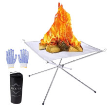 eBoutik - Summer Garden Portable Steel Mesh Camp Fire Pit - Collapsing Folding, Gloves & Bag For Easter - Firepit for Mothers Day BBQ, Festivals,