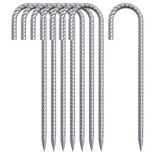 AAGUT 16 Inch Rebar Tent Stakes Heavy Duty J Hook Ground Anchors Galvanized Steel Metal Garden Stake Yard Landscape Spikes 8 Pack for Chain Link