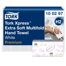 Tork Xpress Multifold Hand Towel, White, Extra Soft, Compatible with Tork H2 systems, QuickDry Technology, 21 packs of 100 sheets each (100297)