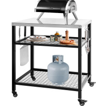 Outdoor Pizza Oven Stand Grill Cart Table Pizza Oven Trolley Stand Stainless Steel Table on Wheels Dining Food Prep Table BBQ Grill Stand for Kitchen