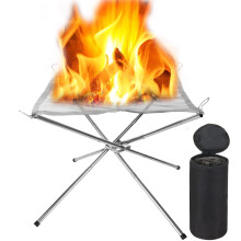 LOLYSIC Portable Fire Pit for Camping, Outdoor Small Foldable Fire Pit with Carrying Bags, Stainless Steel Mesh Camping Fire Pit for BBQ Heating,