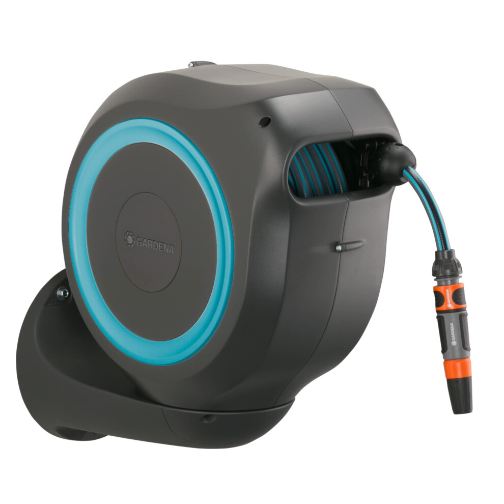 Gardena Wall-Mounted Hose Box Rollup M 20 M: Flexible Watering For Medium-Sized Gardens, Swivel Hose Reel, With Wall Bracket, System Parts And Nozzle,