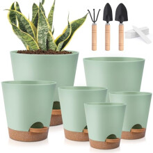 6 Pack Self Watering Pots Indoor, Plastic Flowers Pots for Indoor Outdoor Plants, Self Watering Planters With Drainage Hole and Saucers,Planter for