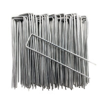VIROSA Pack of 100 Garden Pegs, Landscape Staples, U Shaped Nail Pins | Galvanised Steel | Ideal for Weed Control Membrane, Netting Fence, Landscape