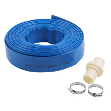 KATSU Layflat Discharge Hose Pipe 20m x 38mm 1-1/2 Inch Diameter with 2 Clips and Quick Coupler Connector, Fits Submersible & Other Water Pumps for