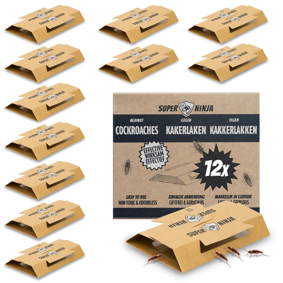 Super Ninja Cockroaches Killer - 12 Traps - Highly Effective And Ecological Cockroach Trap - User Friendly - Up To 3 Months Per Trap