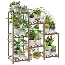 Bamworld Plant Stand Indoor Plant Shelf Outdoor Wood Plant Rack for Multiple Plants 3 Tiers Ladder Plant Holder for Living Room Patio Boho Home Decor