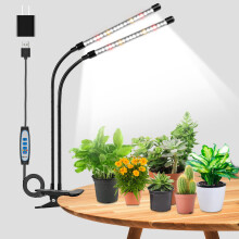 wolezek Grow Lights for Indoor Plants, Full Spectrum LED Plant Light, 6000K/3000K/660nm 2-Head Growing Lamp with Clip, Auto ON & Off Timer 6/12/16H, 3