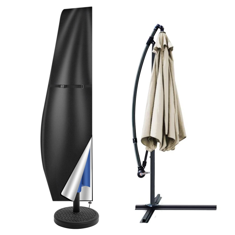 Teynewer Parasol Cover Waterproof, Cantilever Parasol Protective Cover With Telescopic Pole And Zipper Fit For 2 To 4 M Large Umbrella Patio Parasol