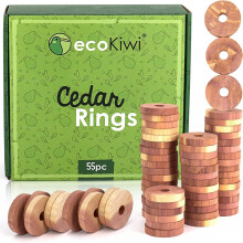 ecoKiwi Moth Repellent for Wardrobes Cedar Rings - 55 Pack - 100% Natural Cedar Balls - Anti Moth Products - Cedarwood Oil Moth Repellent for Rooms &