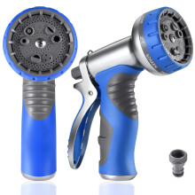 Hose Pipe Spray Gun,9 Adjustable Patterns Garden Hose Nozzles & Spray Guns, Heavy Duty Metal High Pressure Hose Nozzle/Hose Gun (Blue-1Pack)