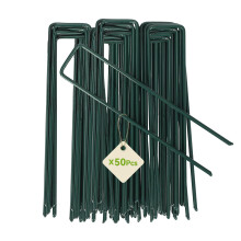 iropro Pack of 50 150mm / 6" U Shaped Heavy Duty Weed Membrane Pegs Galvanised Steel Metal Garden Pegs for Netting Weed Control Fabric Securing Ground