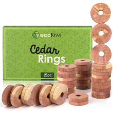ecoKiwi Moth Repellent for Wardrobes Cedar Rings - 28 Pack - 100% Natural Cedar Balls - Anti Moth Products - Cedarwood Oil Moth Repellent for Rooms &