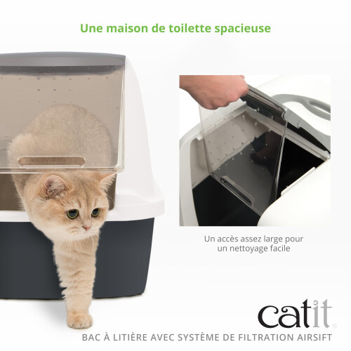 Catit Catit Large Hooded Grey Litter Box with Airsift Filter System 2