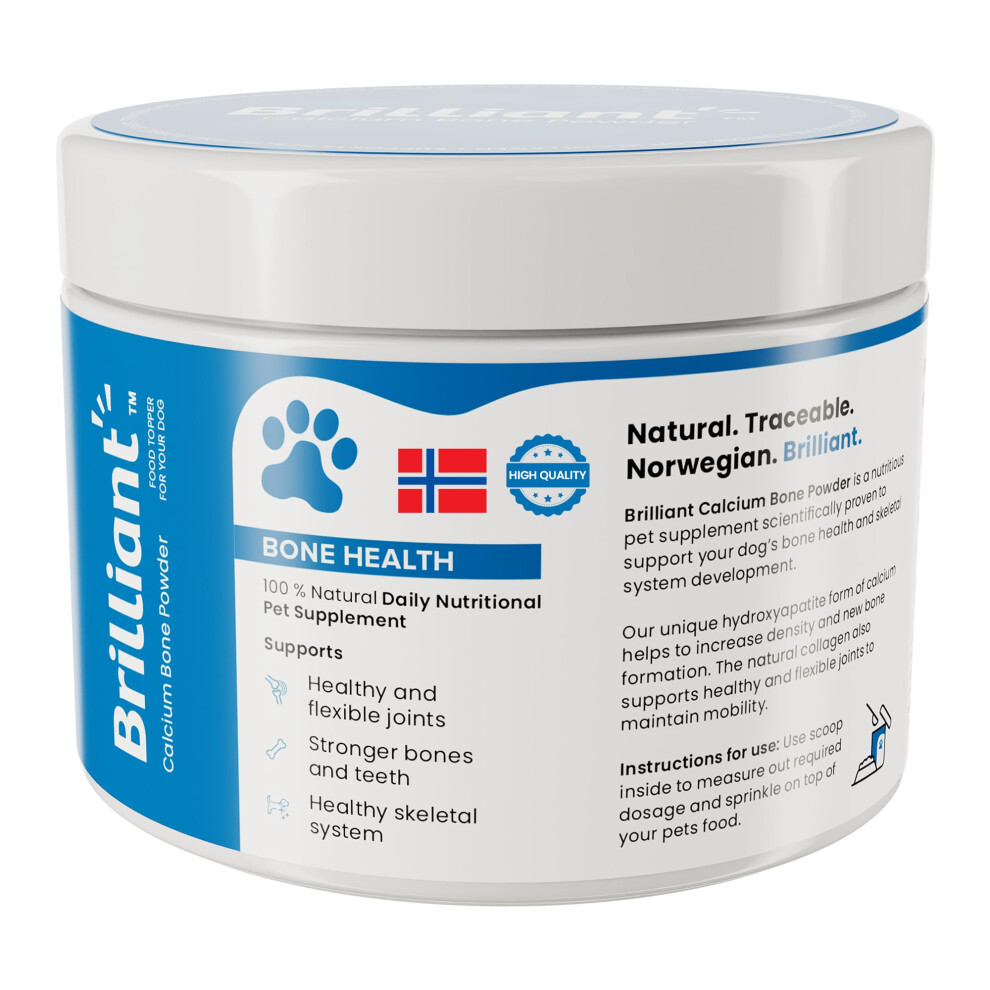 Brilliant Calcium Bone and Collagen Powder for Dogs - 100% Natural, Bioavailable Calcium Hydroxyapatite Dog Supplements | Bone & Joint Supplements for