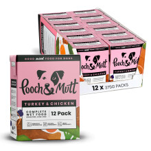 Pooch & Mutt - Turkey & Chicken Pack of Complete Wet Dog Food, Dry Dog Food Topper, 12x375g
