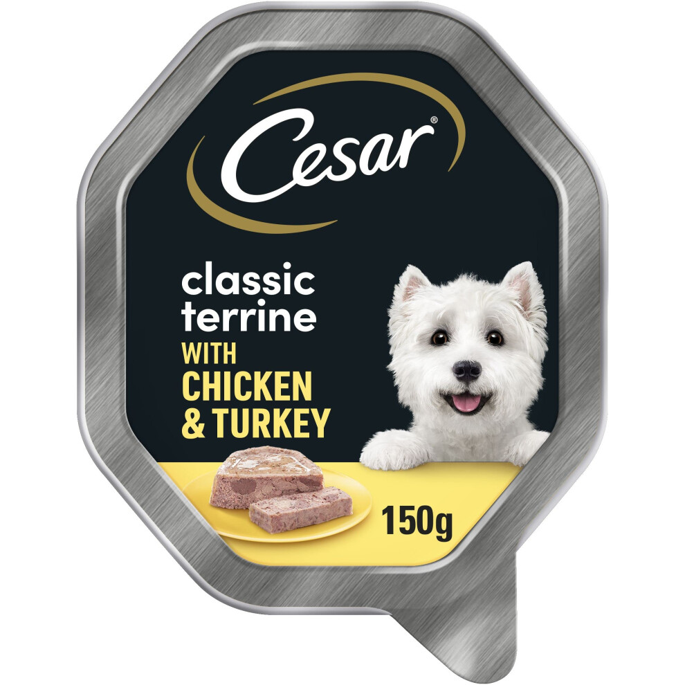 Cesar Classics Terrine Adult Wet Dog Food, Chicken And Turkey In Jelly, X 150 G Trays Size 14