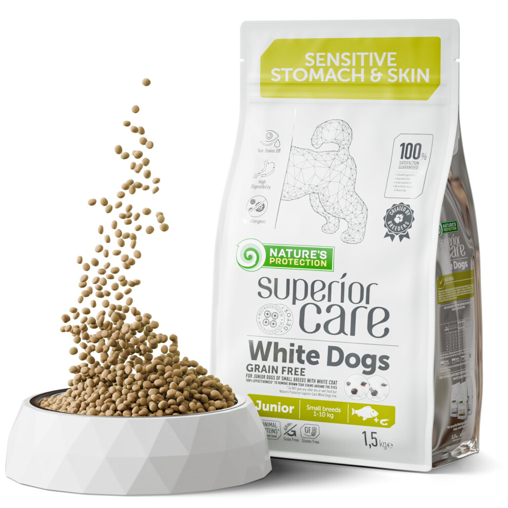 Nature's Protection Superior Care Grain-Free Puppy Dry Food White Fish For White Dogs - Hypoallergenic, Reduces Tear Stains, Gluten-Free, Healthy