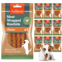SOL 50pk Meaty Twist Wrap Delicious Dog Treats, Twist Rawhide Sticks in Savoury Chicken Flavour, Puppy Chews for Reward & Training, Low Fat, High