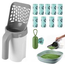 Cat Litter Scoop, MYPIN Upgraded Cat Poop Scoop with Holder Litter Tray Scoop with Bag and Waste Can Cat Litter Scooper with Extra 135pcs Waste Bags,
