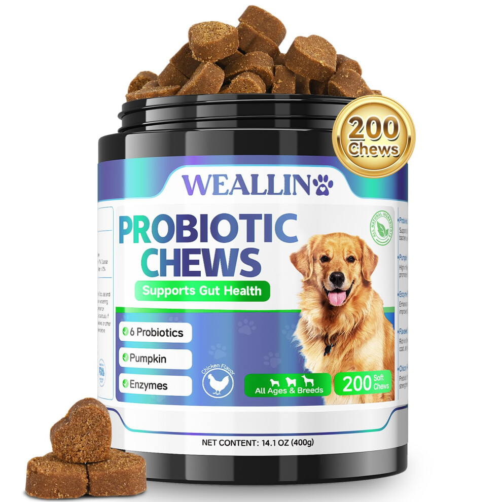 Probiotics for Dogs, Prebiotics for Gut Health, Supports Digestive Health and Nutrient Absorption ? 200 Soft Chews for Supports Skin Health & Supports