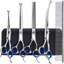 Gimars Professional 6 in 1 Dog Grooming Scissors 4CR Stainless Steel with Safety Round Tip, Heavy Duty Titanium Coated Pet Grooming Scissor for Dogs,